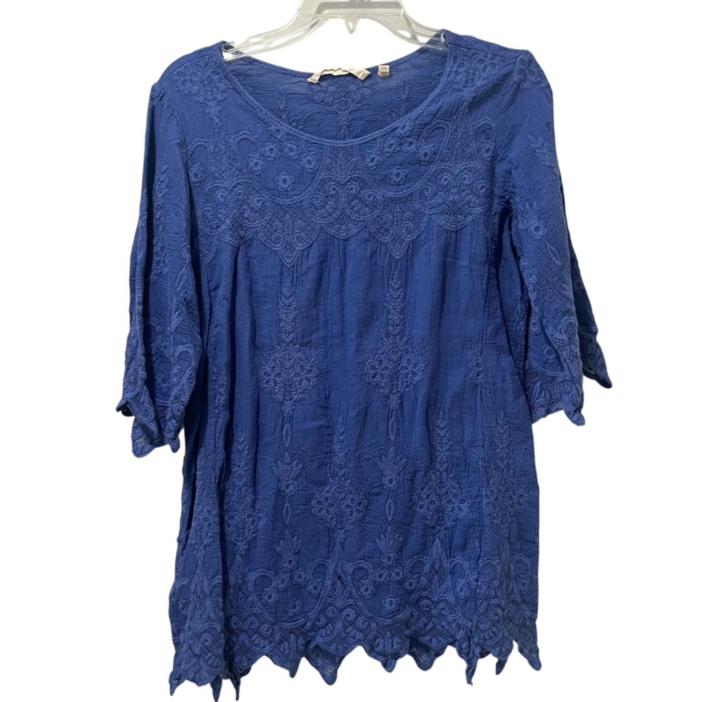 Soft Surroundings top 3/4 Sleeve Blue Size XS Lace Blouse